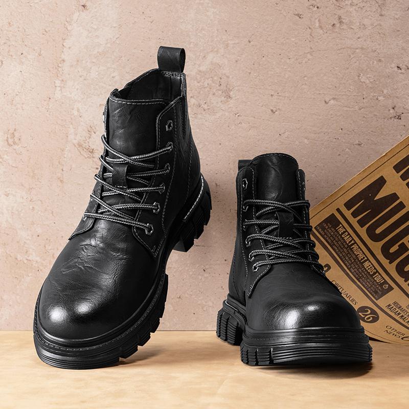 Retro Men's Ankle Boots Waterproof Casual Leather Boots High Top Shoes for Men Non Slip Work Boots