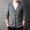 Men's Autumn/Winter Thick Knit Cardigan - Loose Fit, V-Neck, Plus Size Sweater for Young and Mature Men