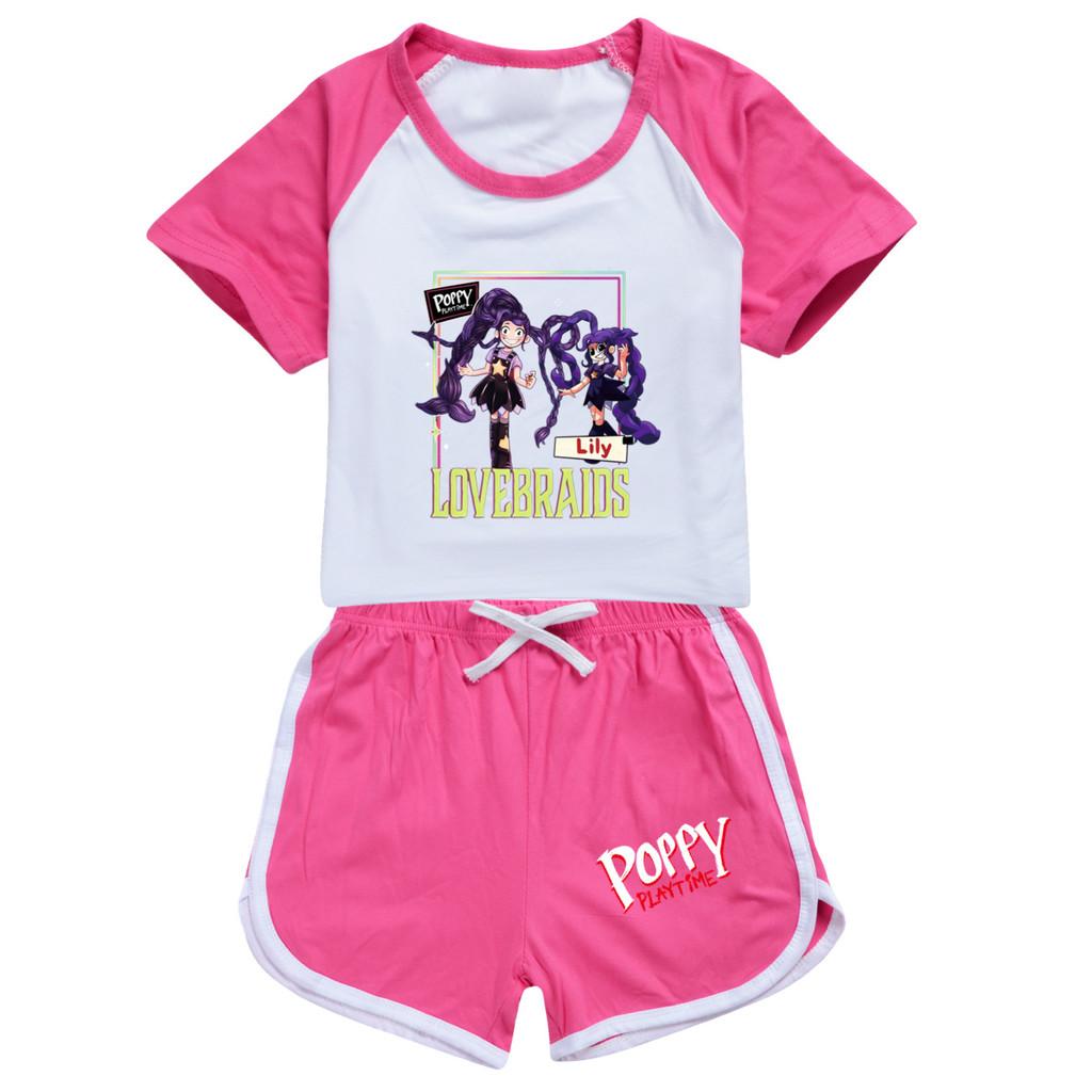 5594 Kids Girls Outdoor Lily Lovebraids Print T-shirt Pants Tracksuit Sets