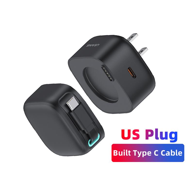 New EU US UK Plug Retractable Magnetic USB GaN Charger 35W Type C PD Fast Phone ChargerBuilt Quick Charge Cable For Travel