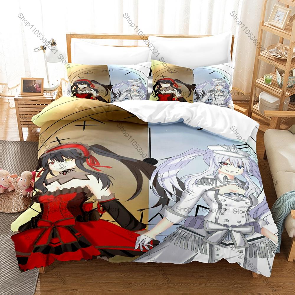 Cool Date A Live Kurumi Tokisaki Black Gothic Dress Spirit Form Bedding Set Duvet Cover + 2 Pillowcases Otaku Room Decor