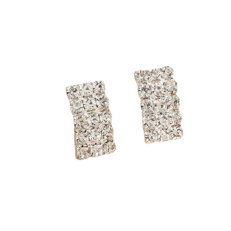 Fashion Full Diamond Square Temperament Earrings Shining Rhinestone Metal Claw Chain Women's Earrings 1 Pair