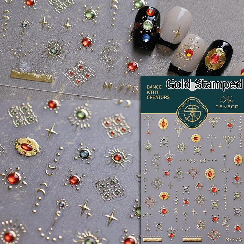 5D Bronzing Star Nail Art Stickers 1pcs Luxury Diamond Gold Sliver Laser Pentacle Self Adhesive Nail Decorations Slider Decals