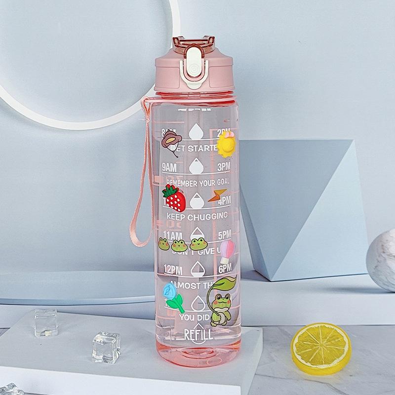 900Ml Sports Bottle With Time Scale Outdoor Gradient Solid Color Sports Bottle Portable Fitness Motivational Straw Mug Bpa Free