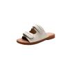 Summer New Cowhide Outer Wear Flat-bottomed Cool Slippers Women's Hollow Velcro Fashionable and Comfortable Rubber Soft-soled Beach Shoes
