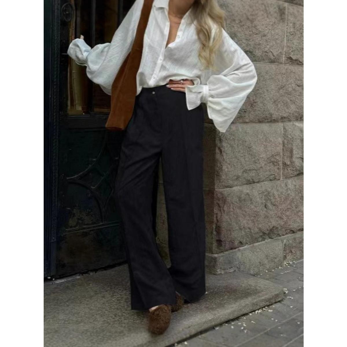 

Fall Winter Women Corduroy High Waist Loose Wide Leg Pants Casual Lazy Style Fashion Versatile Slimming Trousers XXL чорний