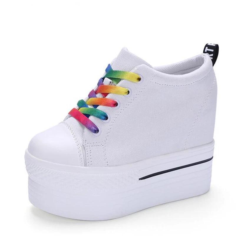 Fashion Wedges Canvas Shoes Woman Platform Vulcanized Shoes Hidden Heel Height Increasing Casual Shoes female chaussure femme
