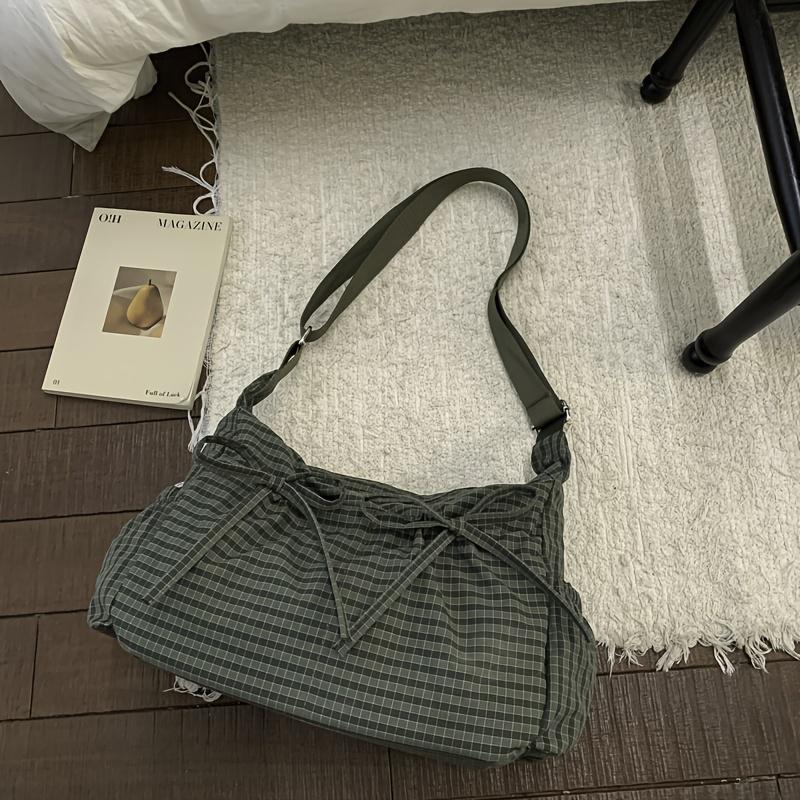 Korean-Style Plaid Lazy Shoulder Bag New Pleated Women'S Single Shoulder Tote Bag Adjustable Shoulder Strap Crossbody Bag Pleated Design