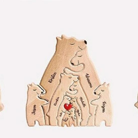 Personalized Wooden Mother & Baby Bear Family Puzzle Set: Solid Wood Craft Home Décor