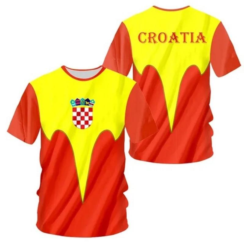 Croatia National Flag and National Emblem 3D Printing Cross-border New Men's Casual Round Neck Short-sleeved T-shirt Factory Direct Sales