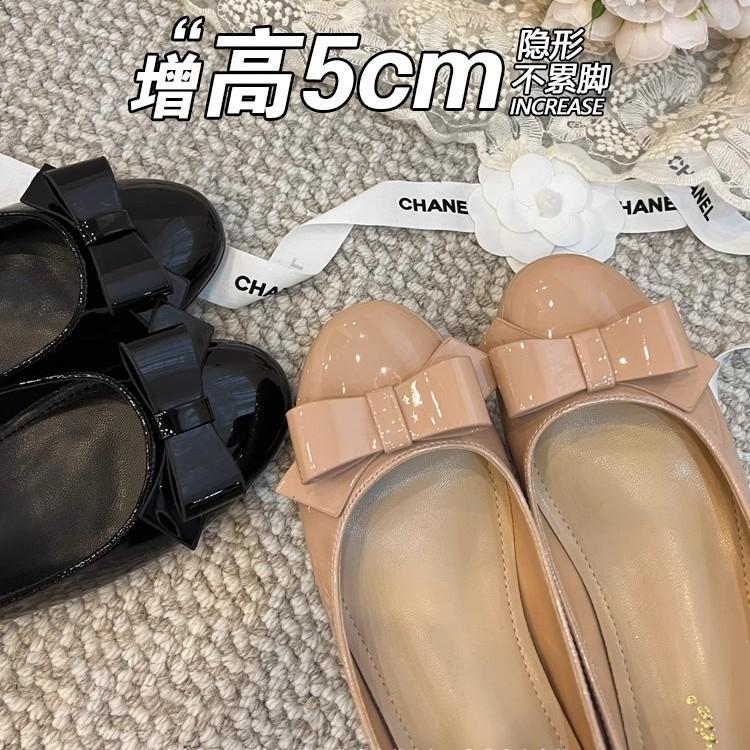 Soft Leather Version~ Small Inner Height Increase Single Shoes 2025 Spring and Summer New Bow Small Fragrant Style with Skirt Ballet Shoes