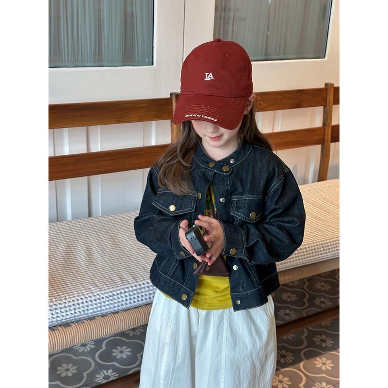 Korean Style Kids Girls Stand Collar Casual Denim Jacket Outerwear