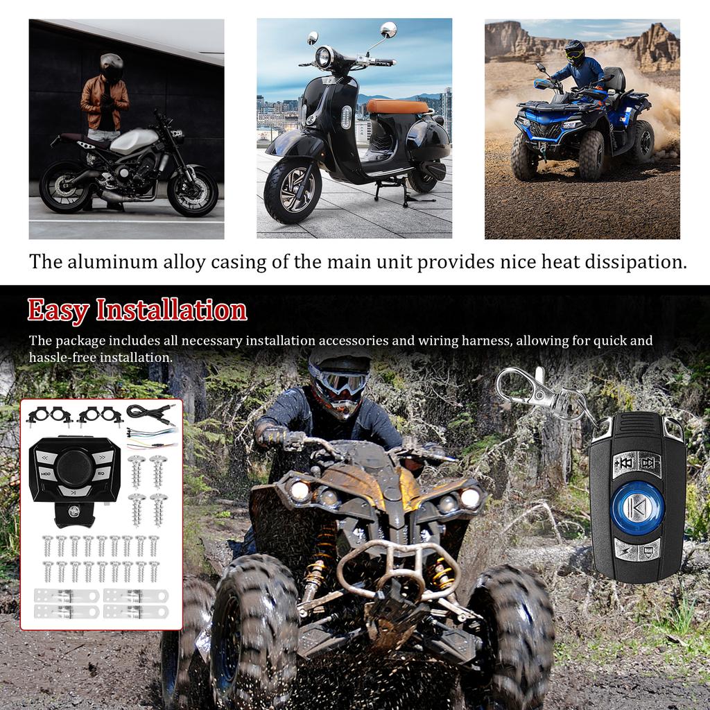 Motorcycle Anti Theft Speaker BT MP3 Player 4 Channel Audio Stereo Amplifier System with LCD Display 4pcs 3 Inch