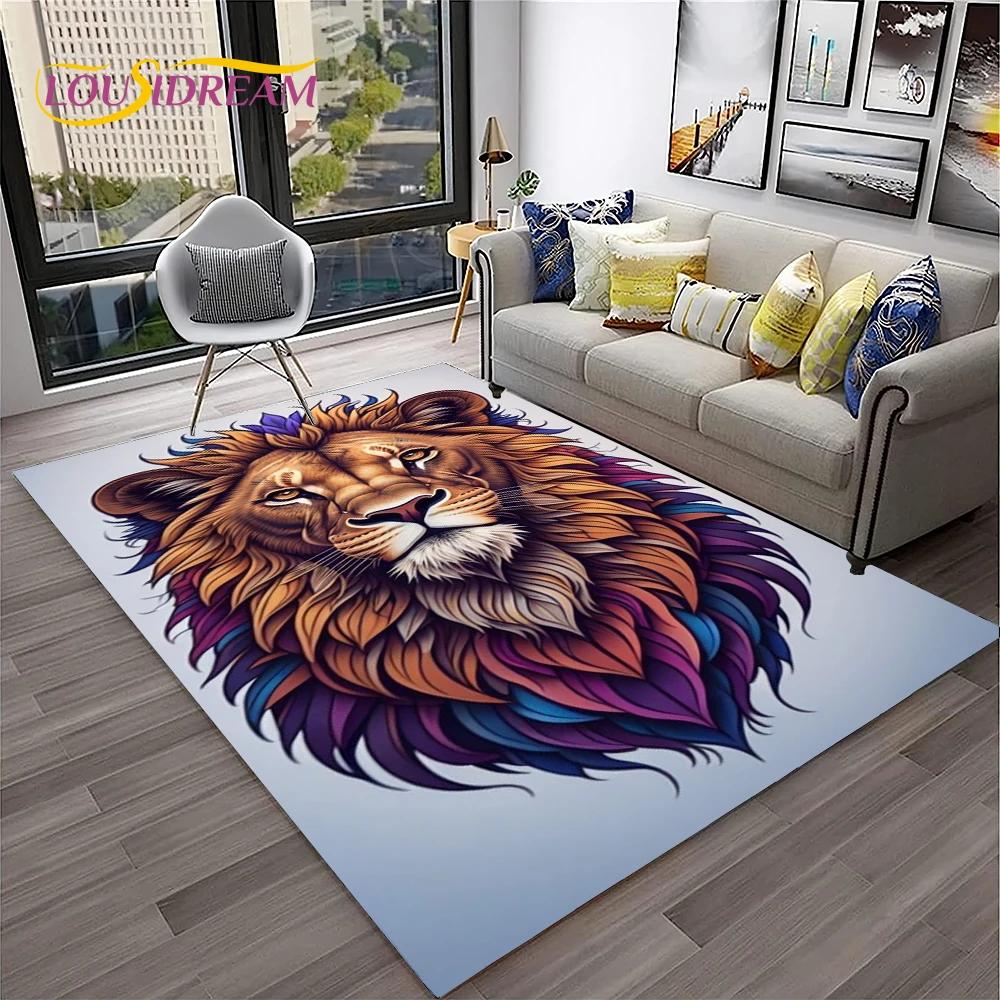 Cartoon Lion Animals Dream 3D Carpet Rug for Home Living Room Bedroom Sofa Doormat Decor,Kid Play Area Rug Non-slip Floor Mat