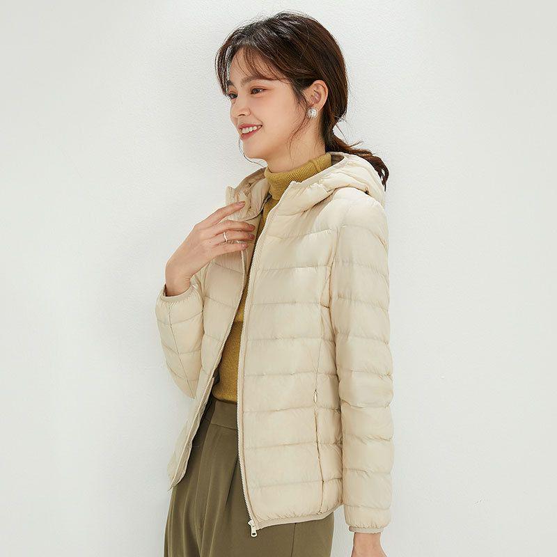 Women's Plus Size Lightweight Hooded Down Jacket - 90% Thin White Duck Down, Autumn/Winter Fashionable Outerwear