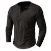 Camiseta Henley Masculina Vintage de Algodão com Manga Longa