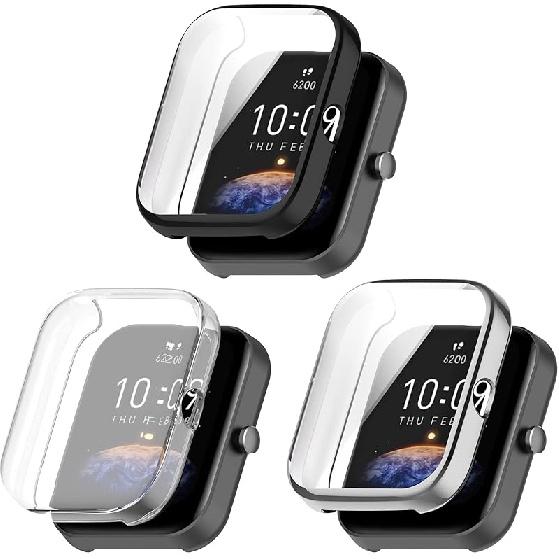 FitTurn Screen Protector Case for Amazfit Bip 3/Bip 3 Pro Watch TPU Slim Case Cover [Plating Metal Color Frame] [3D Full Coverage] Shell Protective