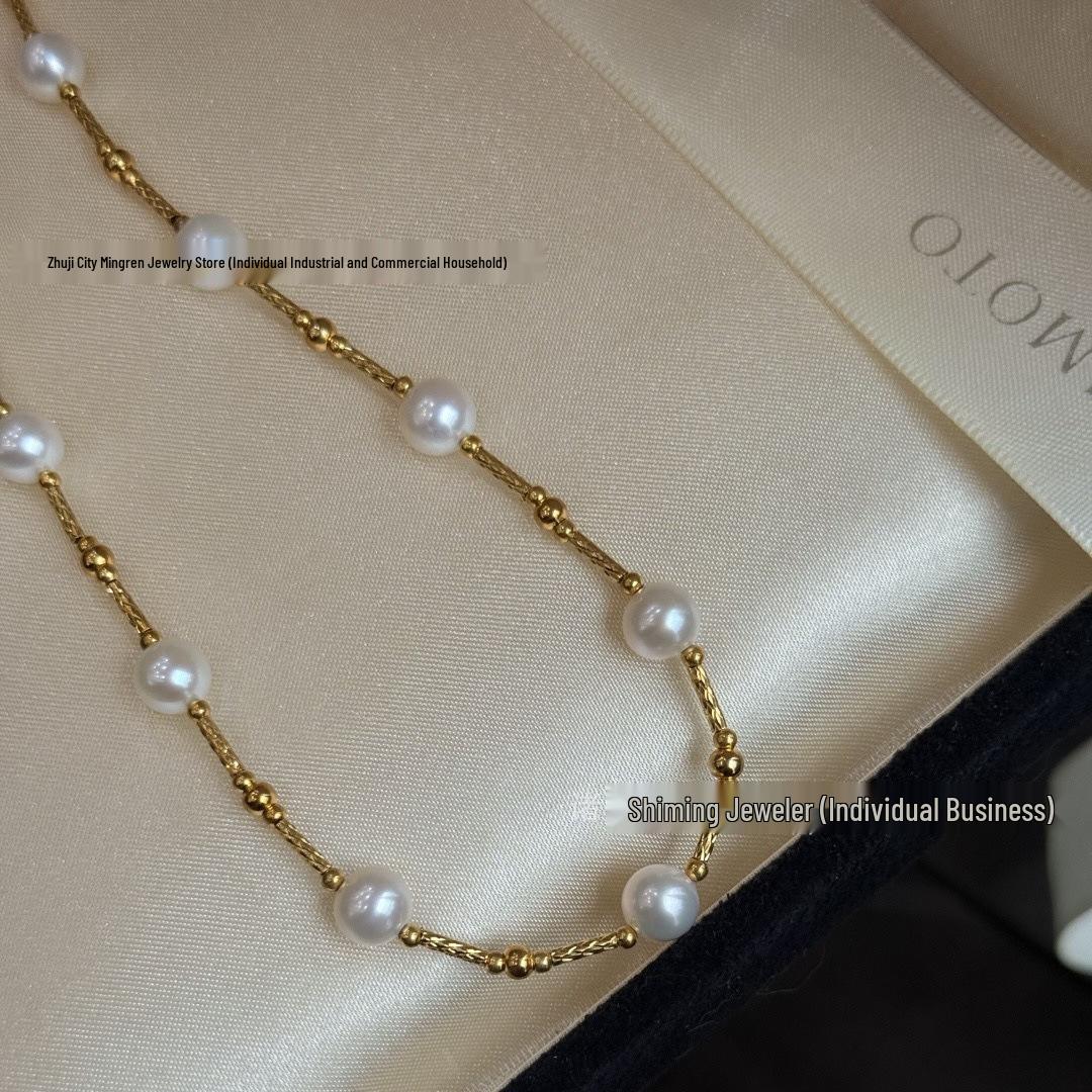 Zhuji Freshwater 7-8mm Seedless Pearls S925 Silver Necklace - High Gloss and Brightness, Strong Light Collarbone Chain. 7-8mm белый