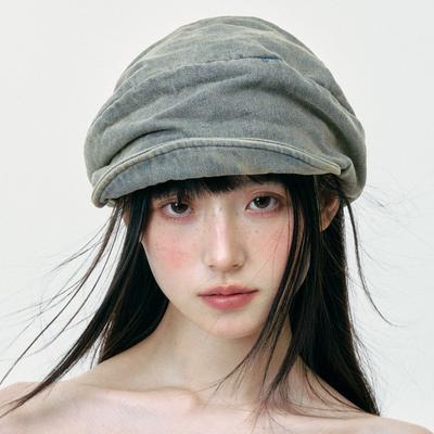 New Vintage Distressed Denim Newsboy Cap for Women, Retro Korean and Japanese Style Artist Cap, Street Fashion Duckbill Cap for Summer