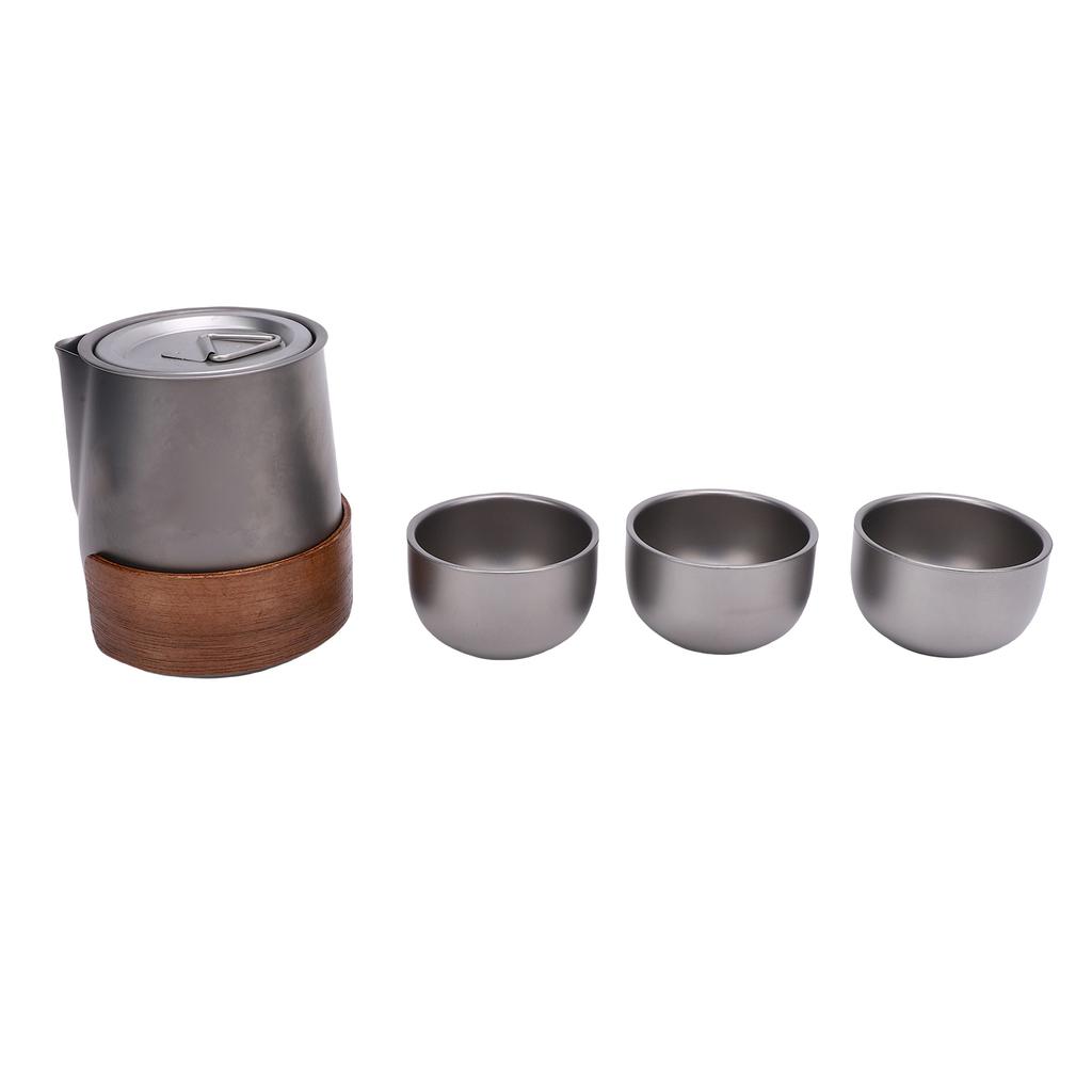 Travel Teapot Set Ti Alloy Portable Small Tea Pot with Removable Infuser 3 Cups and Storage Bag for Outdoor Picnic Camping