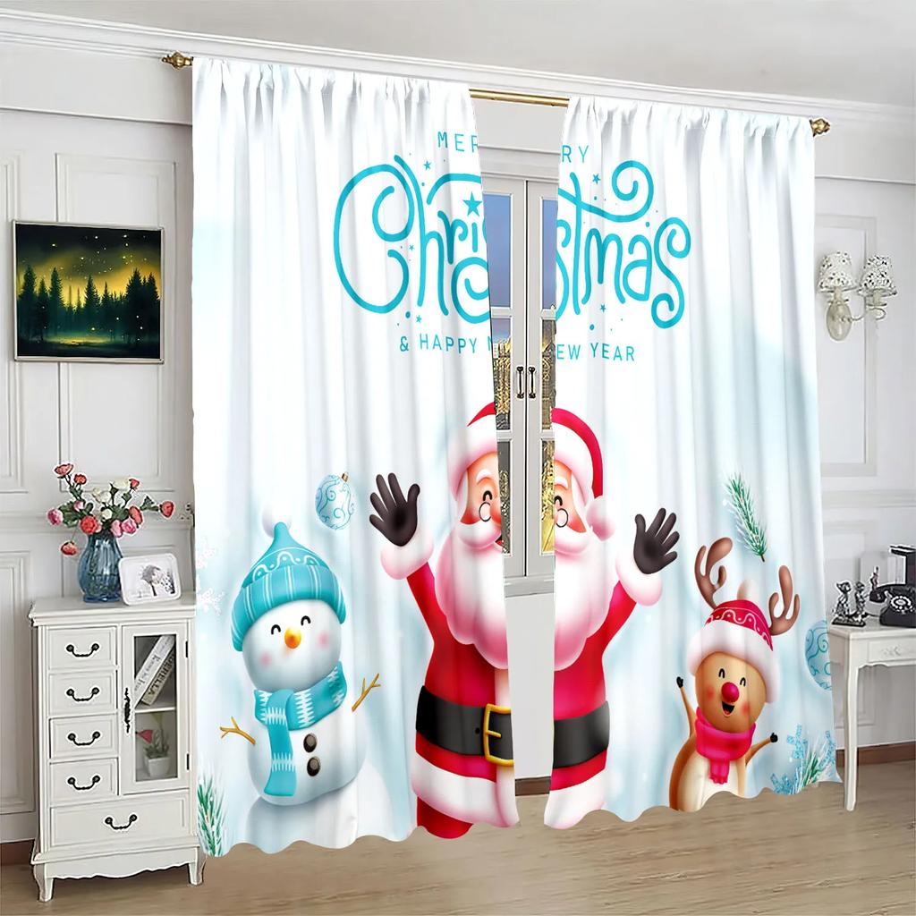 2 pieces - Winter Christmas decoration Santa Curtain for bedroom   living room   study   private space