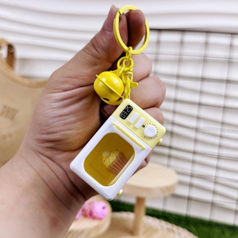 Realistic Pretend Microwave Keyring Fit for Phones Educational Role Play Toy With Rotating Knob And Light Sound Effects