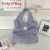 Summer Plaid Embroidered Tote Bag With Zipper Pocket For Casual Day Out