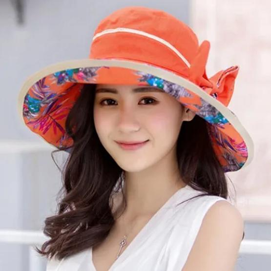 WTEMPO Women Double-sided Bucket Hats Summer Sunshade Capa Fashion Solid Color Foldable Sunscreen Bow Caps