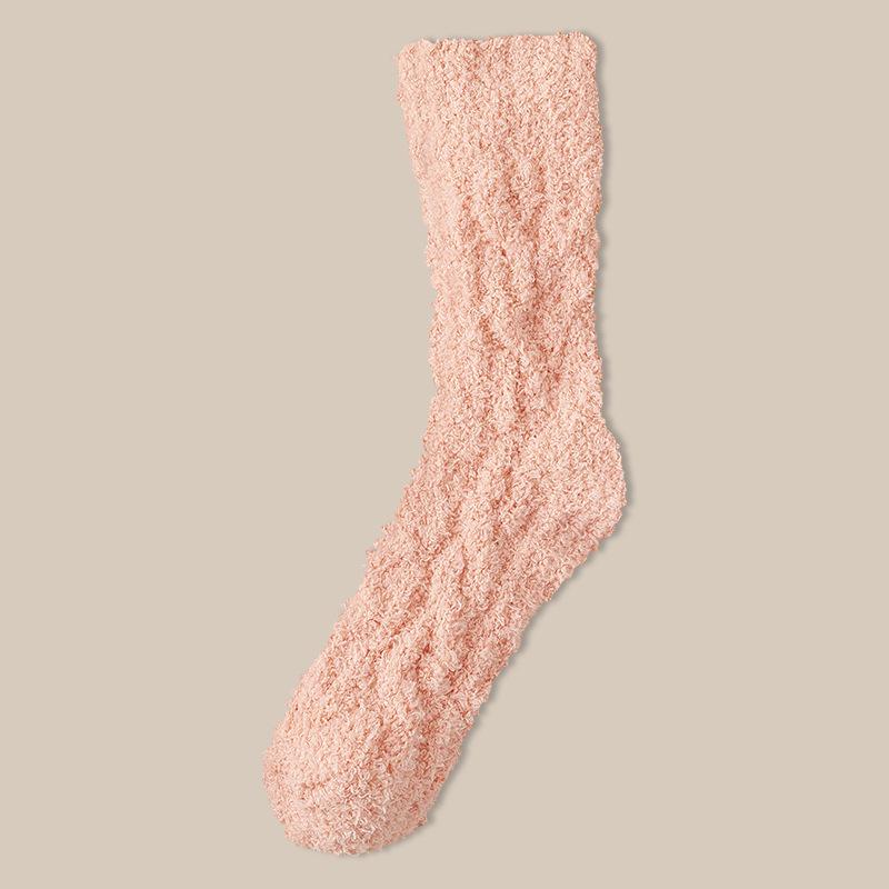 Couple's Coral Fleece Mid-Calf Terry Socks - Solid Color, Velvet Thickened for Winter Warmth & Cold Protection, Ideal for Home & Sleep.