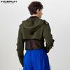 INCERUN Männer Aushöhlen Langarm Kurze Tops Solide Crop Kapuzen Hoodies