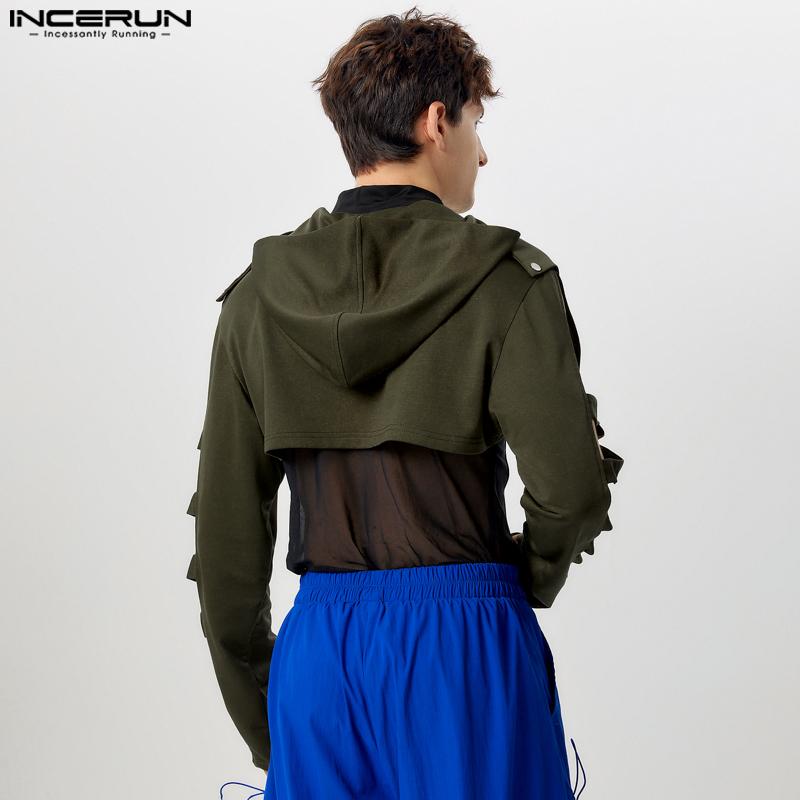 INCERUN Pánské mikiny s kapucí s dlouhým rukávem a krátkým rukávem