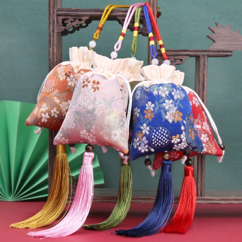 Mini Coin Purse Canvas Ethnic Flower Handbag Floral Jewelry Packing Bag  Female/Girls
