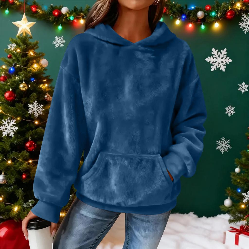 Women's Hooded Long Sleeve Printed Flannel Top Hooded Sweatshirt