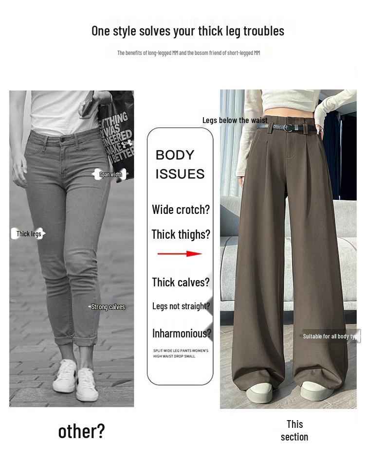 Women's Wide-Leg High Waist Gray Suit Pants - Spring 2026 Collection, Slimming Drape, Loose, Floor-Length, Casual Straight Fit.