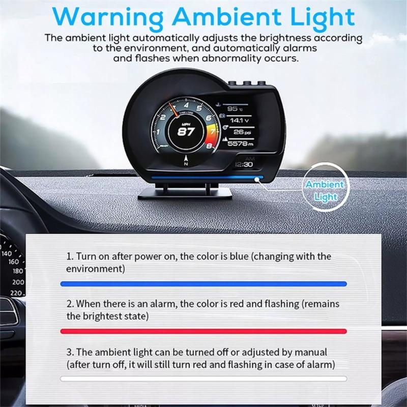 Car HUD Display With Alarm Functions Real Time Diagnostics OBD2 Scanner Head Up Display For Vehicle Monitoring