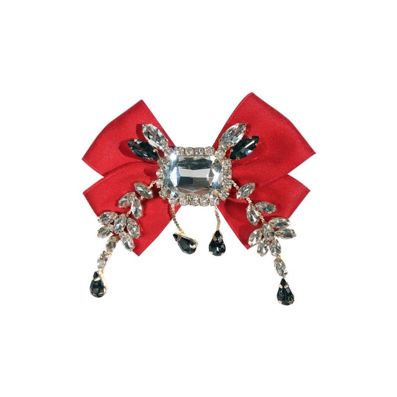 Solid Color Retros Bows Tie Brooches Rhinestones Coat Pin Alloys Dress Brooches for Costume and Event