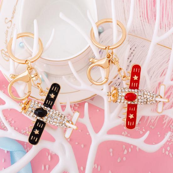 Sparkling Airplane Keychain for Women Girls Cute Rhinestone Airplane Keyring Pendant Handbag Purse Charm for Bag Wallet