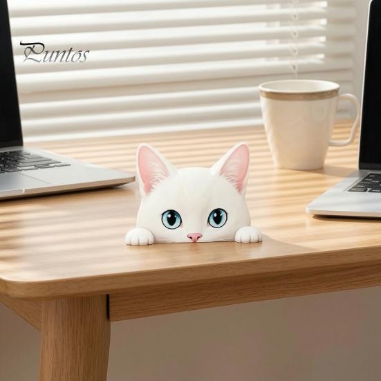 Accesorios de Escritorio para Oficina en Casa, Adorno de Gato Lindo Sentado en Estante, Figura de Gatito de Madera Mirando Curiosamente, Estatua Realista Decorativa Plana 2D para Escritorios