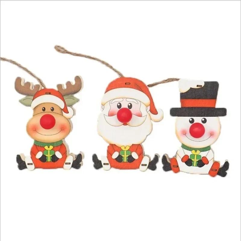 New Style Ornaments Wooden Luminous Decorations Children's Gifts Christmas Tree Pendant Home Kawaii Party Decor Supplies