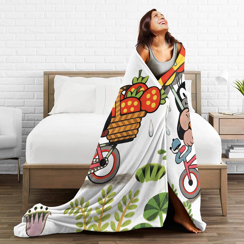 Coperta morbida e comoda con cartone animato ceco Krtek la talpa, coperta da picnic alla moda, decorazione per la casa, copriletto in flanella, copriletto per divano letto