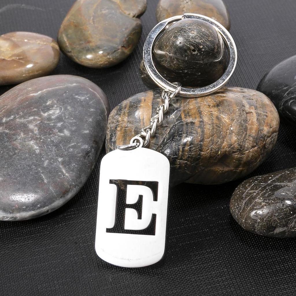 Stainless Steel Alphabet Charm Keychain - Smooth Surface, Retro Style Gift Pendant