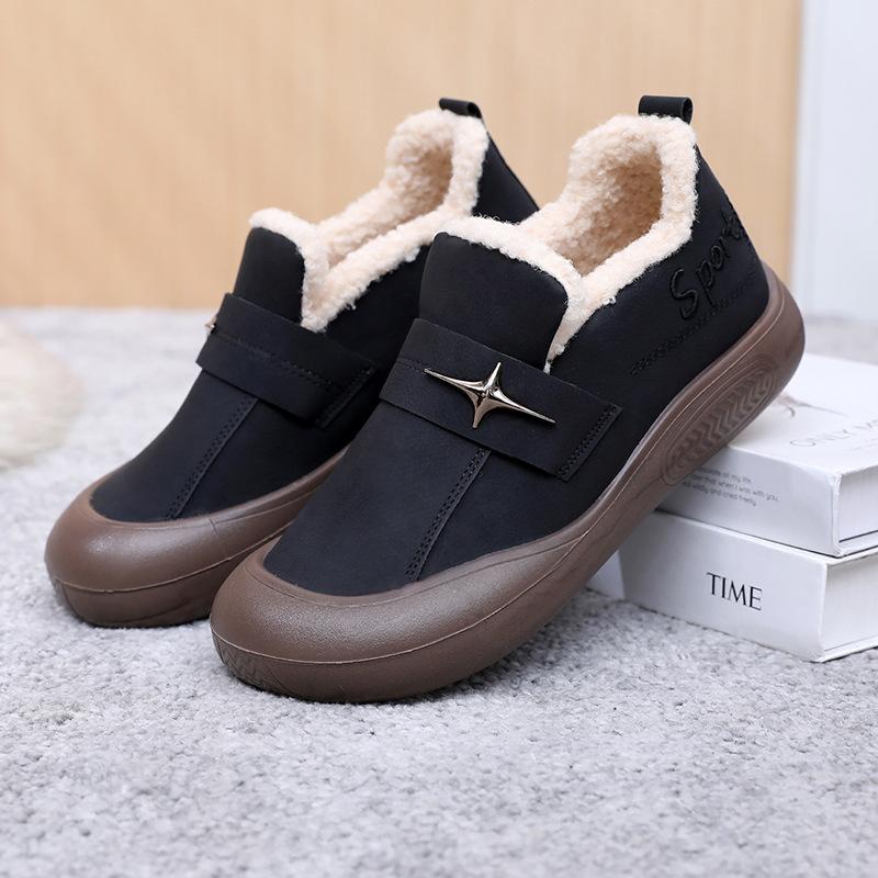 Boken Shoes Women's Winter New Collection with Velvet Warm Cotton Shoes Women's Thick Soled Snow Boots Casual Cotton Boots