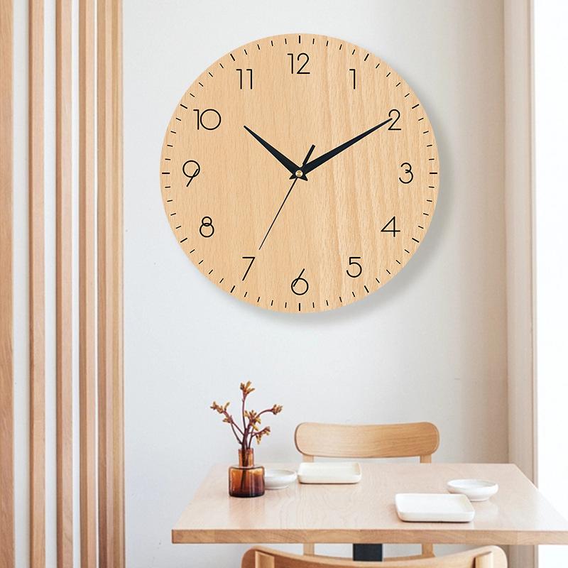 10 Inch Wooden and Bamboo Patterned Wall Clock, Nordic Home, Silent Clock, Living Room, Bedroom, Creative Density Board Clock
