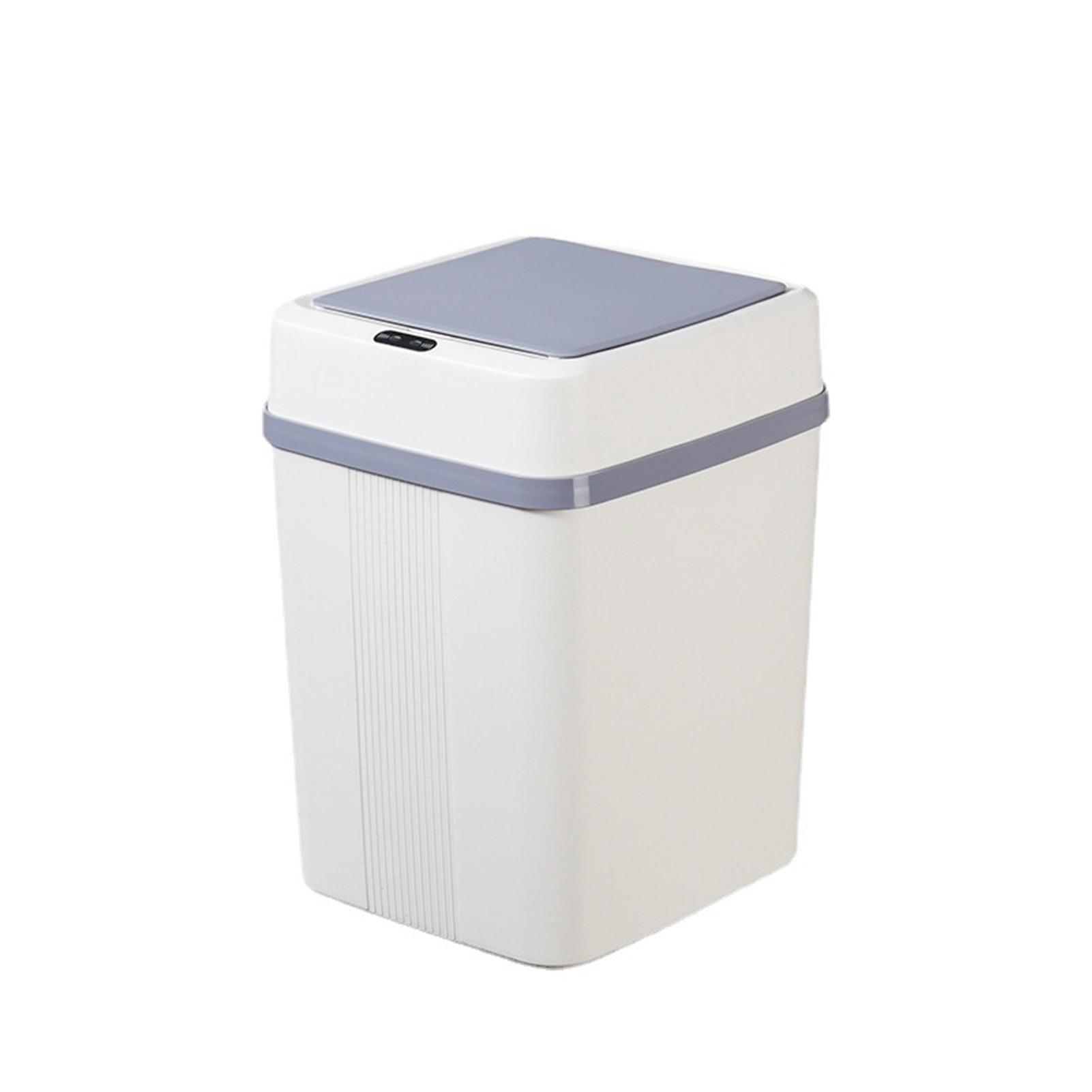 Trash Can 12L Smart Sensor Stable Dealing Cover Simple Style Automatic Touchless Garbage Bin for Home  Battery Powered белый