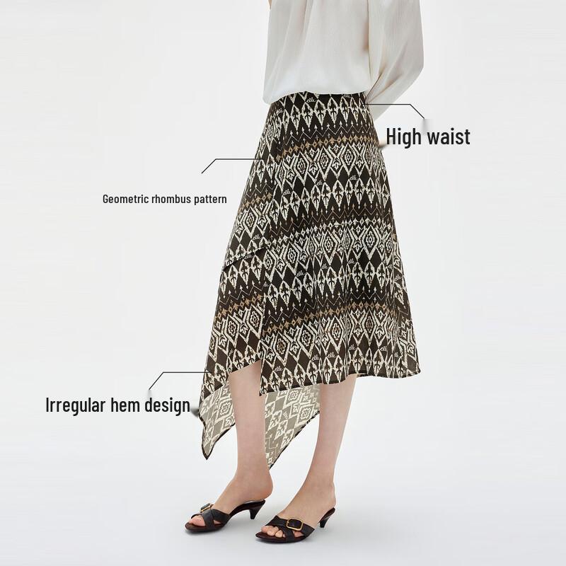 ELLE Women's Vintage Ethnic Print A-Line Midi Skirt