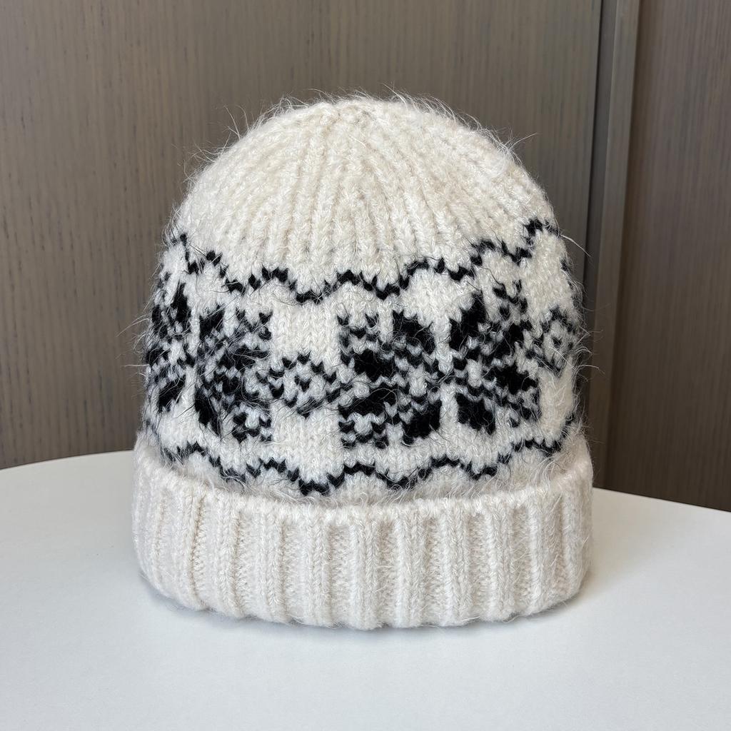 Japanese Retro Jacquard Wool Hat Women'S Warm Ear Protection Knitted Hat Versatile Warm And Cold-Proof Pullover Hat