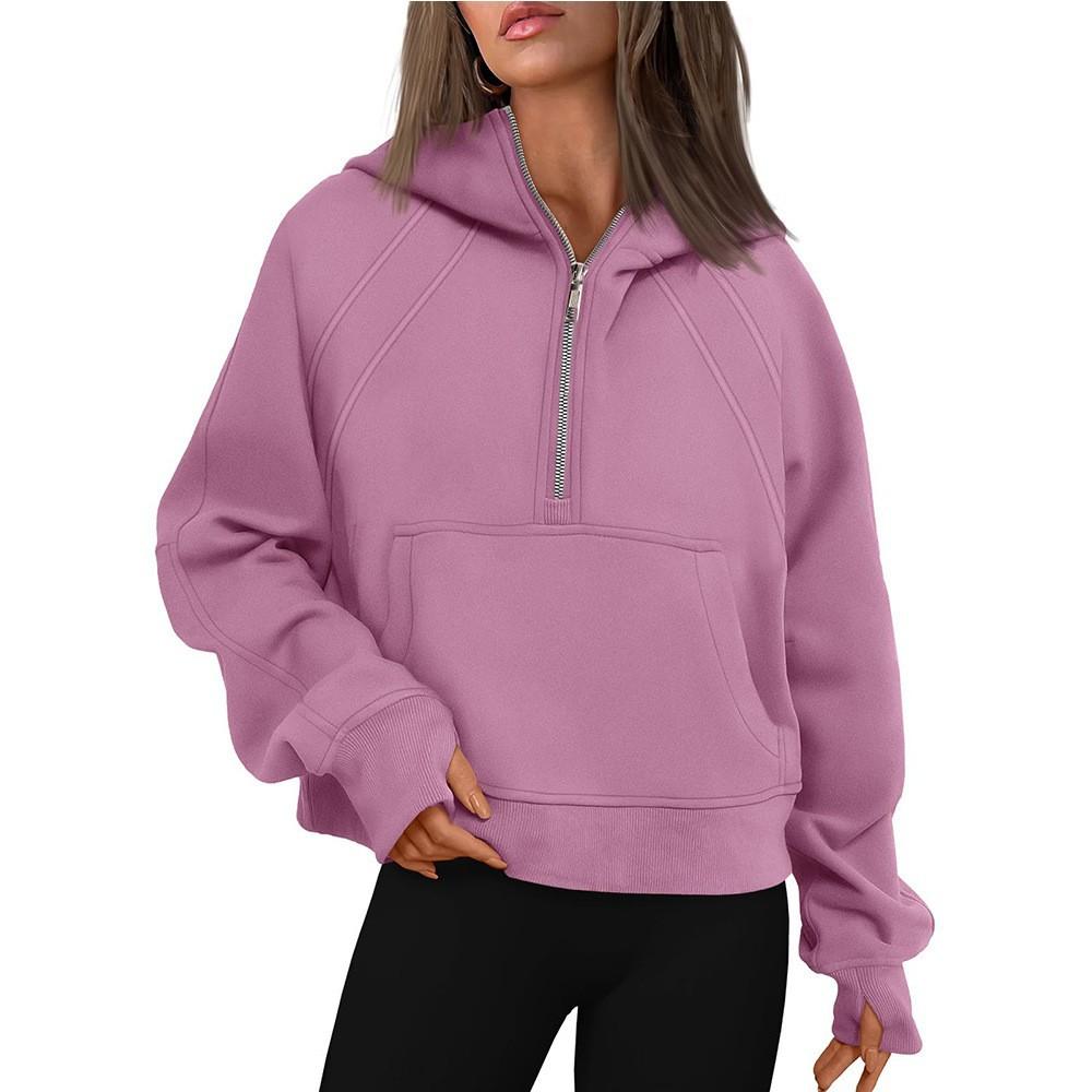 

Autumn and Winter Fleece Short Fashion Hoodie with Half Zipper Pullover Women’s Hooded Sweatshirts XXL