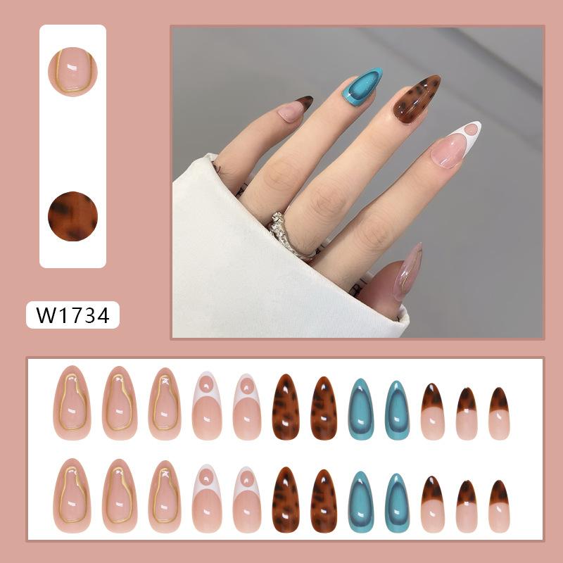 

Накладные ногти, накладные ногти, сине-зеленый леопардовый принт, съемные накладки для ногтей, простые накладки для ногтей, 24 шт.