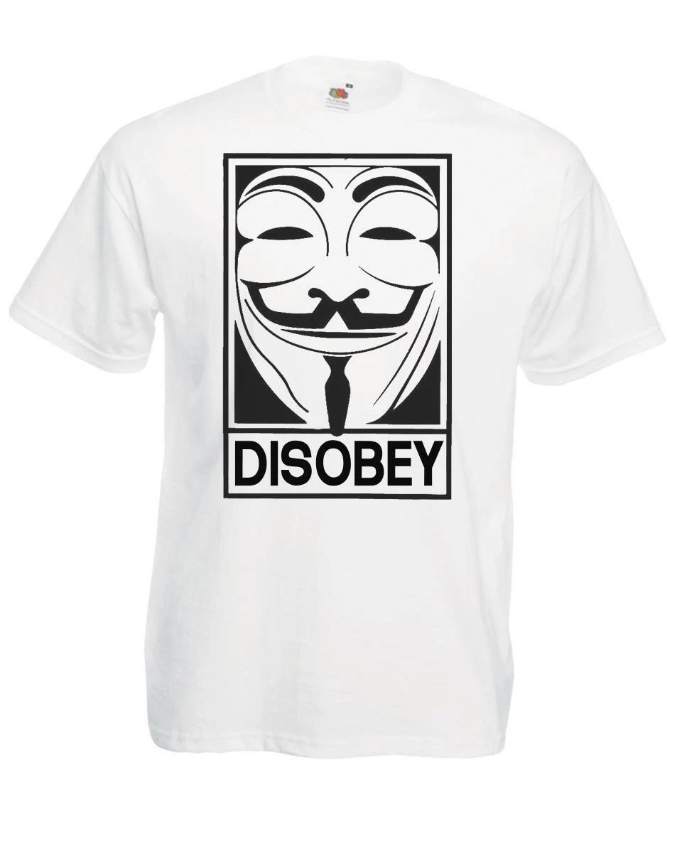 Adults Disobey Anonymous Vendetta Hacker Guy Fawkes Unisex White 100% Cotton T-shirt Mens Tees Top S