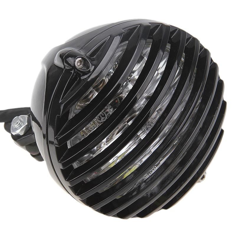 Motorcycle Finned Grill Led Headlight Lamp For Cafe Racer Bobber Chopper